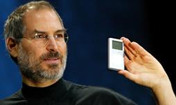 Description: Apple CEO Steve Jobs introduces the new mini iPod in San Francisco in 2004